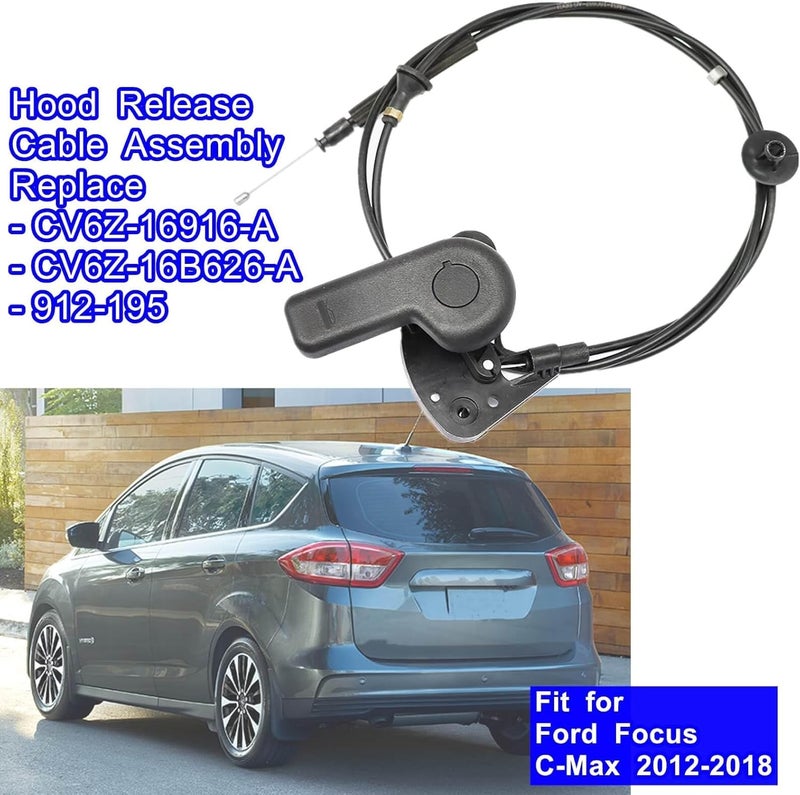 LDCRE Hood Release Cable Assembly CV6Z16916A,Fit for Ford Focus C-Max 2012-2018, Replace CV6Z-16916-A CV6Z-16B626-A 912-195, Hood Latch Lock Release Control Cable with Handle and Latch Bracket - Image 3